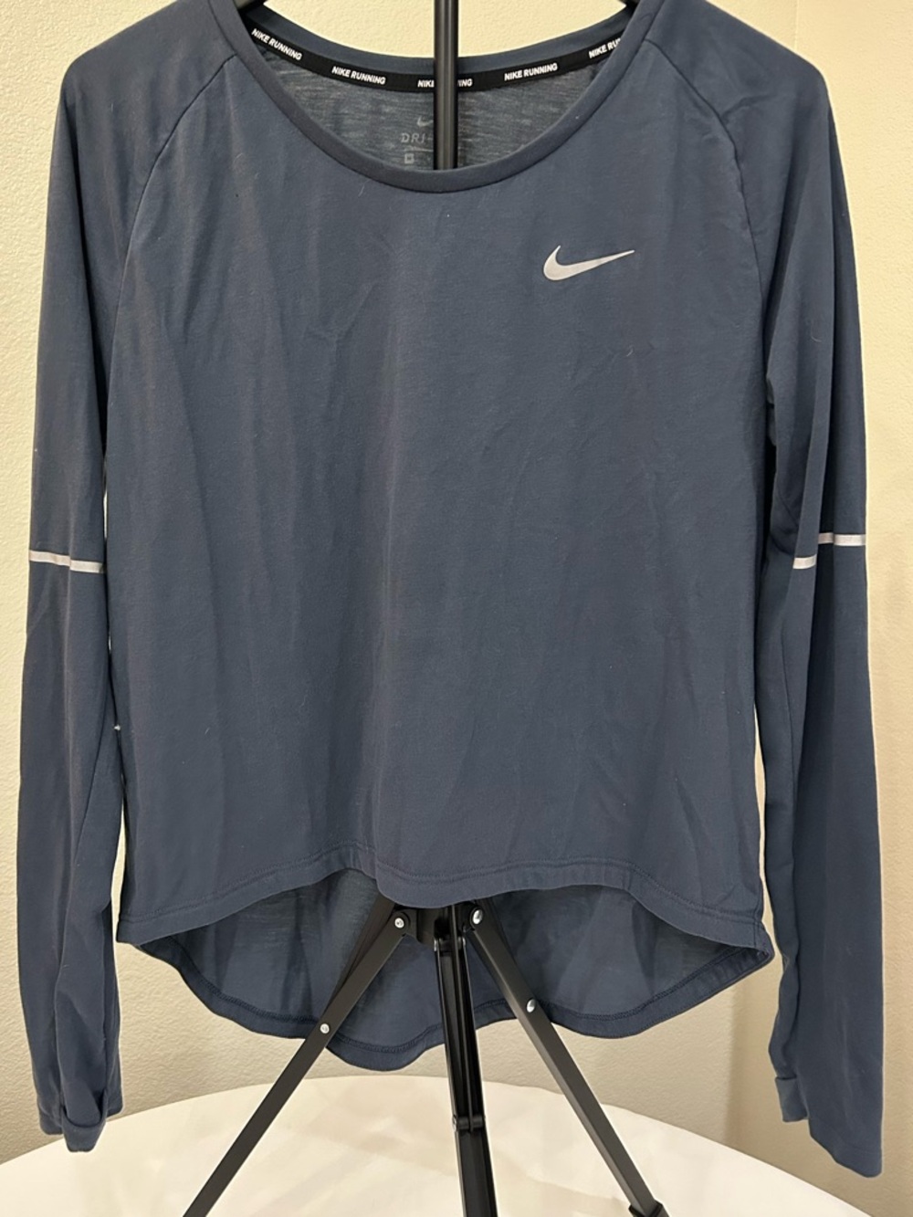 Nike Dark Blue Long-Sleeve Running Top with Reflective Swoosh